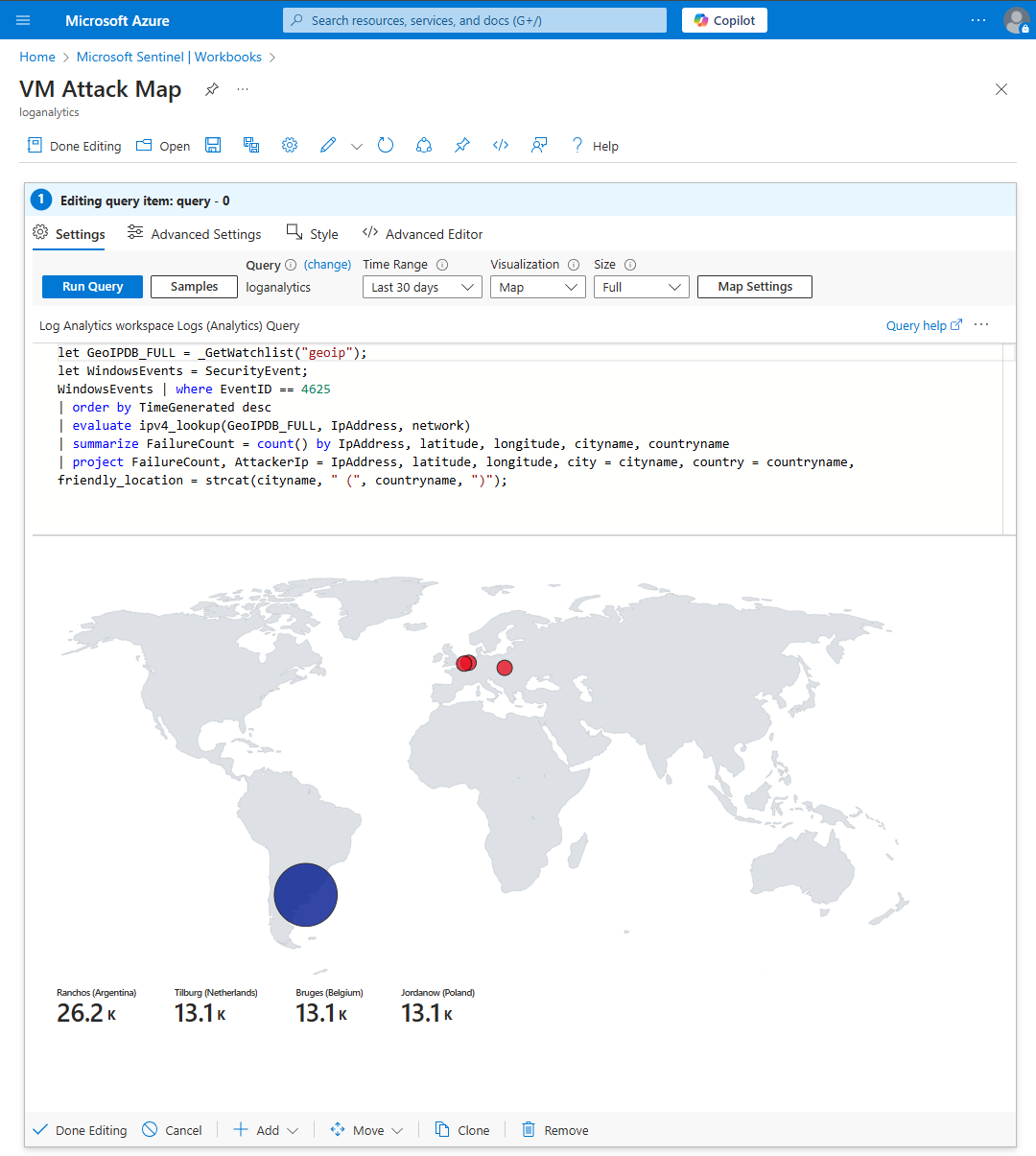 Attack map visualizing honeypot traffic